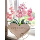 Egyedi szíves ajándék élethű orchideával