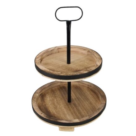 Két szintes kínáló tál fából barna 45cm