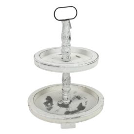 Kétszintes kínáló tál fából fehér 45cm