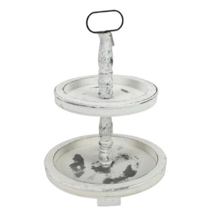 Kétszintes kínáló tál fából fehér 45cm
